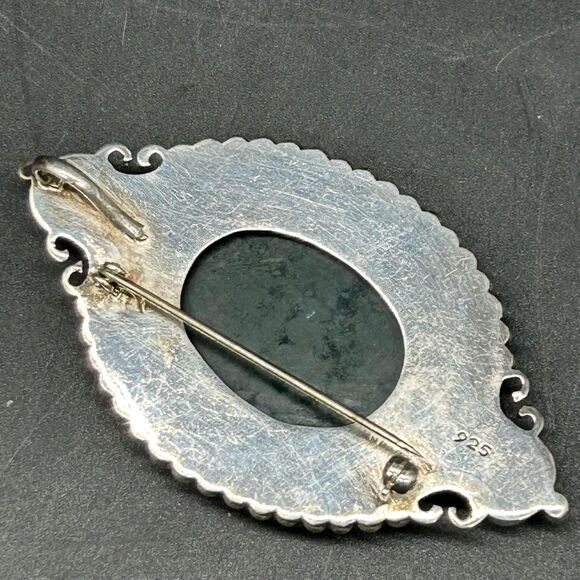 Moss Agate Moon Stone Green Brooch Pin Pendant 2.75” - Picture 4 of 7